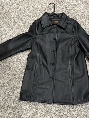 Coach Women's Black Leather Button-Front Jacket